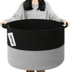 90L Large Blanket Basket, Woven Laundry Basket-Black&Light Grey by HZFTJOY