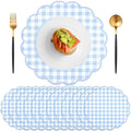 60 Pcs Blue Gingham Paper Placemats, Scalloped Blue Checkered Place Mat by NatNarr