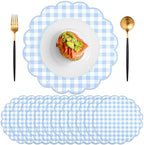 60 Pcs Blue Gingham Paper Placemats, Scalloped Blue Checkered Place Mat by NatNarr
