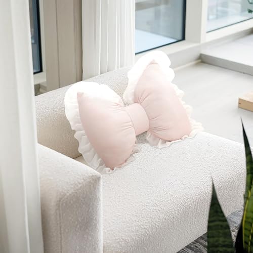 Fenteer Pink Bow Throw Pillow, Soft Bowknot Decorative Cushion - Image 3
