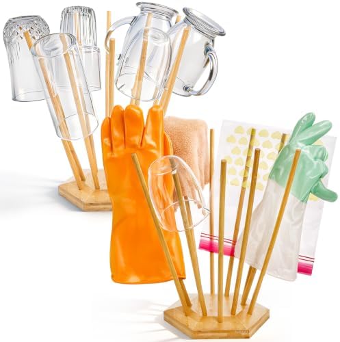 Elsjoy Set of 2 Plastic Bag and Bottle Drying Racks, Countertop Kitchen Bamboo by Elsjoy