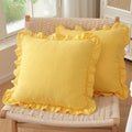 Set of 2 Yellow Ruffled Pillow Covers 18x18 Inch, Solid Color Decorative Throw by HOSTECCO