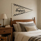 Long Live Boyhood Embroidery Pennant Flag, Checkered Banner Nursery Decor by BCXIEPU