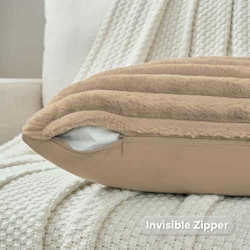 FUTEI Pack of 2 Faux Fur Throw Pillow Covers 24x24 Inch - Image 3