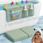 2inch Extra Thick Baby Bath Kneeler and Elbow Rest Pad Set + Hooded Towel by Bornealand