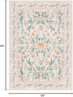 5x7 Pink Floral Nursery Rug, Machine Washable Non Slip Soft Faux Wool Carpet - Image 2