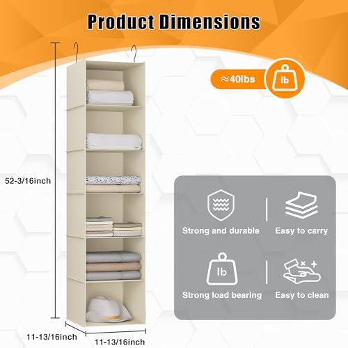 Hanging Closet Organizer 6-Shelf, Oxford Fabric Wardrobe Storage - Image 3