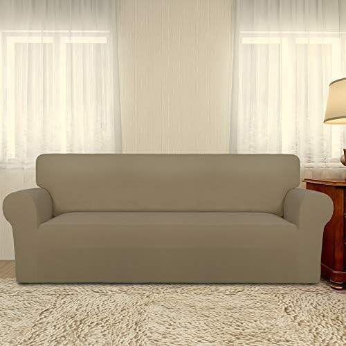 PureFit Stretch Oversized Couch Covers Fleece Sofa Slipcovers Tan - Image 2