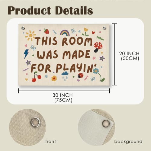 Play room Wall Decor, Toddler Playroom Decor Hanging Linen Banner, Play Room - Image 6