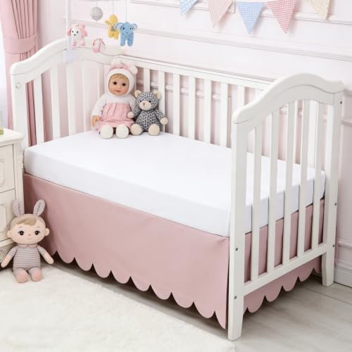 Shunjie.Home Scallop Edge Crib Skirt Pink, 100% Egyptian Cotton 400 Thread by ShunjieHome