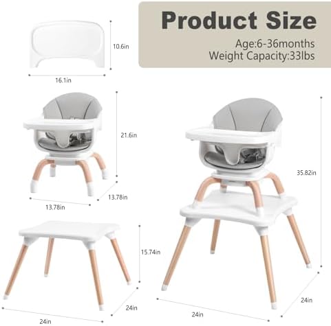 High Chair, 7 in 1 Wooden Baby High Chair - Image 6