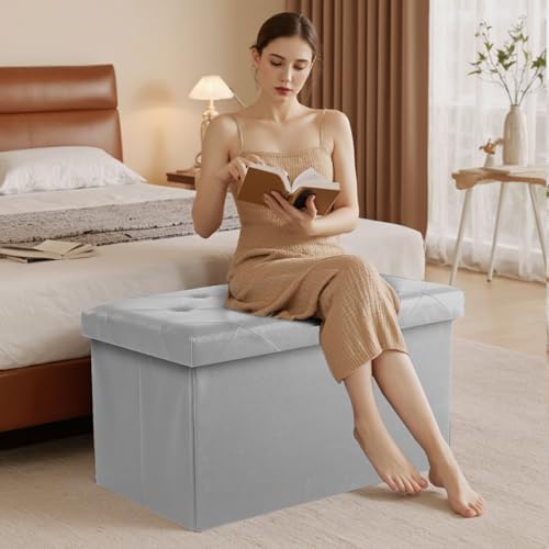 DUMOS 30 Inch Folding Storage Ottoman Bench, Large Hidden Storage Chest - Image 5