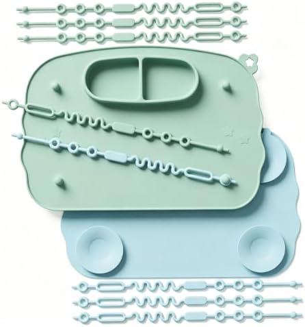 2-Pack Silicone Baby Mats with 8 Stretchable Straps & Suction Cups by Hepotk