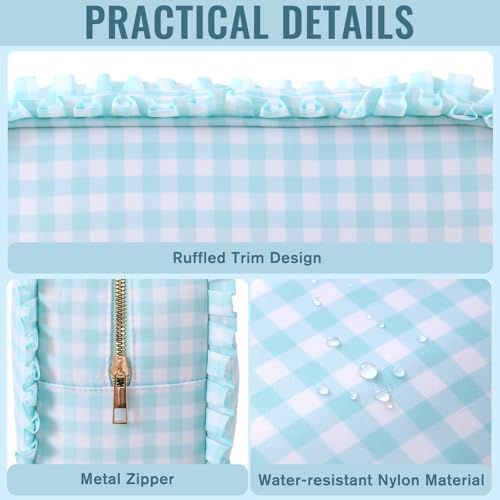 Ruffled Makeup Bag, Mint Gingham - Image 4