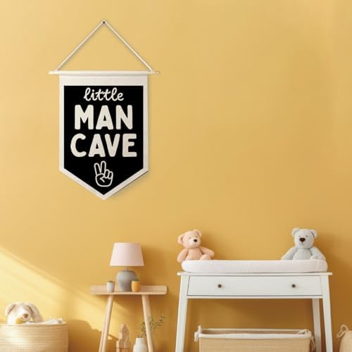 Qpenm Little Man Cave Wall Hanging Canvas Banner, Boys Room Decor, Modern Black - Image 5