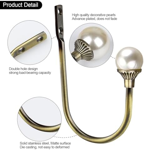 6 Pack Curtain Holdbacks Wall Mounted Curtain Tiebacks Hooks Plastic Pearl U - Image 4