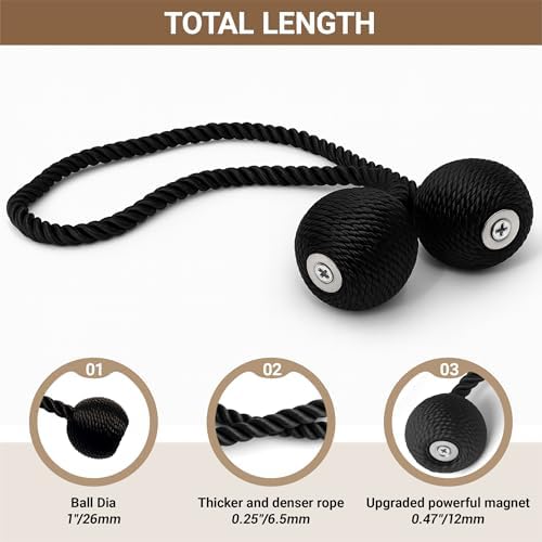 Hion Magnetic Curtain Tiebacks 4 Pack, Nickel-plated Metal and Polyester - Image 2