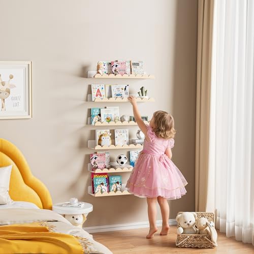 6-Pack Nursery Book Shelves, Scalloped Floating Shelves - Image 3