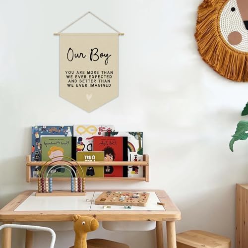 Boys Room Decor, Boy Nursery Linen Canvas Banner, You Are More Than We Ever - Image 3
