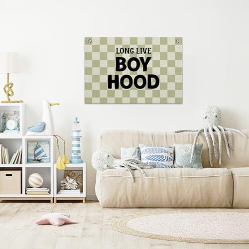 Long Live Boyhood Banner – Boy Room Decor Linen Banner Hanging Flag Retro Pink - Image 7