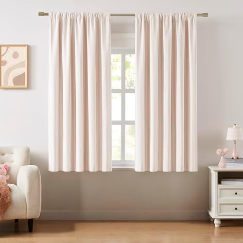 ZJDECOR Pink White Striped Window Curtains 63 Inch Long, Back Tab Rod Pocket - Image 2