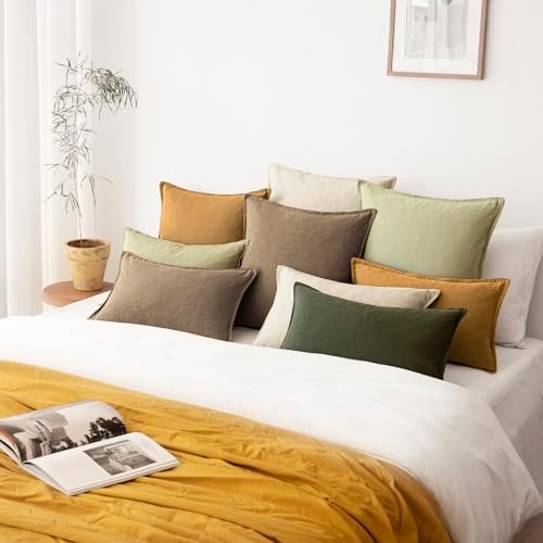 Foindtower Linen Solid Decorative Throw Pillow Cover 22x22 Inch Light Green - Image 7