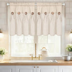 ASPMIZ Linen Kitchen Curtains 24 Inch Length, Farmhouse Boho Button Kitchen - Image 2