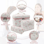 Gosect Quilted Makeup Bag Set, Cute Cotton Makeup Bags, Flower Travel Toiletry - Image 3