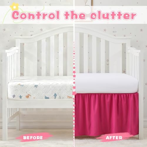SiinvdaBZX Hot Pink Crib Skirt Dust Ruffle, Microfiber Crib Bed Skirt - Image 5