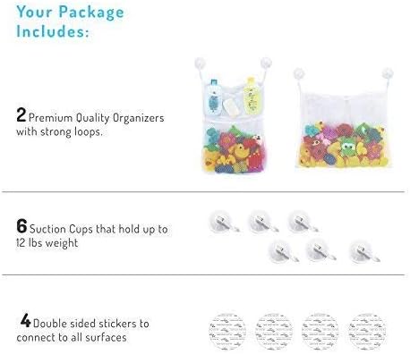 2 x Mesh Bath Toy Organizer + 6 Ultra Strong Hooks – The Perfect Bathtub Toy - Image 7