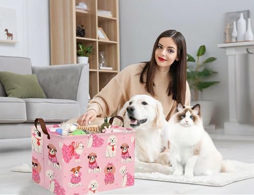Pink Dog Toy Basket Collapsible Puppy Bin Storage Organizer Large Pet Box - Image 6
