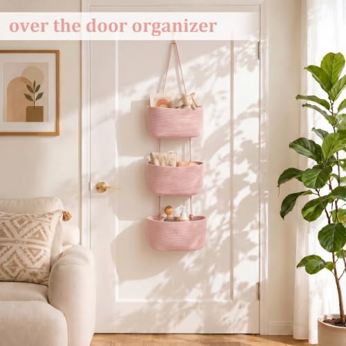 TeoKJ Over the Door Hanging Basket, 3-Tier Woven Cotton Wall-Mounted Storage - Image 2
