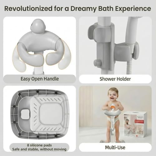 Baby Shower Stand with Built-in Seat, Anti-Slip Bath Stand - Image 5