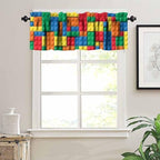 Building Block Toy Valance Kids Curtains, Abstract Geometric Colorful Toy Brick - Image 5