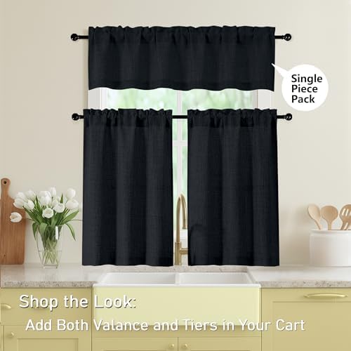 Black Valances for Windows, Light Filtering Faux Linen Textured Small Short - Image 6