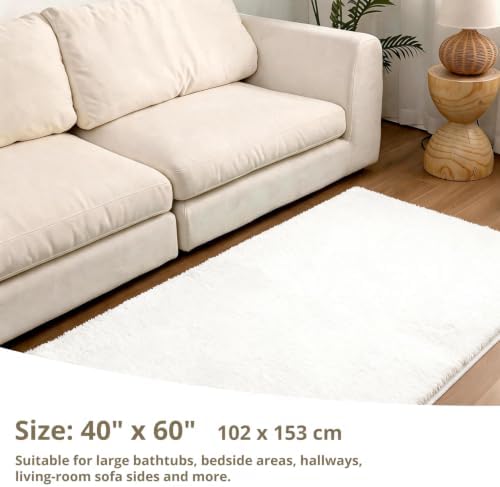 Polyester Bathroom Rug 40"x60" White, Large Soft Shaggy Bath Mat - Image 2