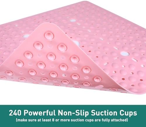 Large Square Shower Mat Bathtub Bath Mat Non Slip Pink 27"x27" - Image 4