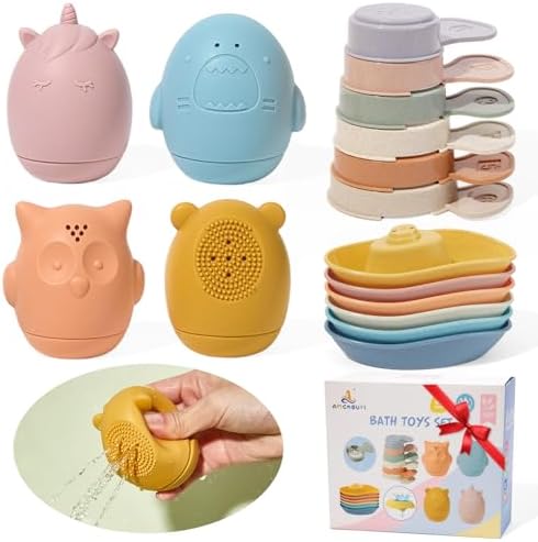 Baby Bath Toys 16 Pack Easy-Clean & Squeezable Silicone Bath Toys by AMCHSURI