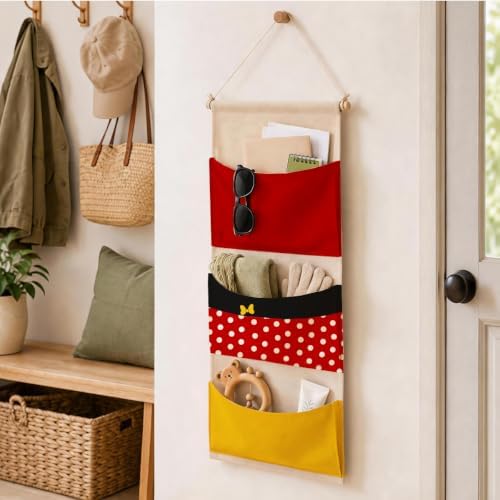 3-Pocket Hanging Wall Organizer, Polka Dot Bow Storage - Image 5