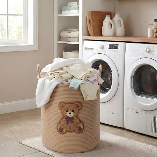 LemonRoad Brown Bear Nursery Hamper Cotton Rope Basket - Image 4