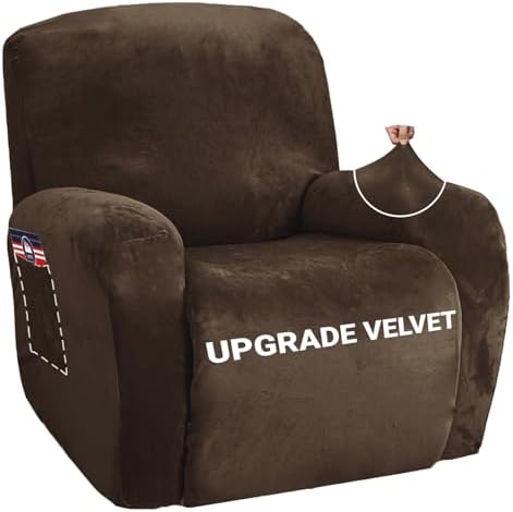 ZNSAYOTX Stretch Velvet Recliner Cover 4-Pieces, Thick Soft Recliner Chair by ZNSAYOTX