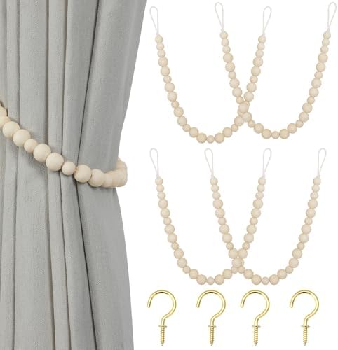 KLOGTSIND Wood Bead Curtain Tiebacks, 4 Pack Curtain Tie Backs by KLOGTSINDDirect