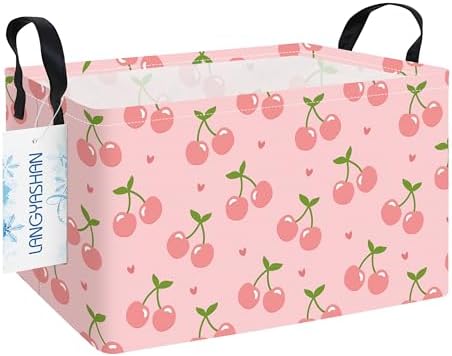 Rectangular Collapsible Pink Cherry Storage Basket Nursery Toy Organizer by LANGYASHAN