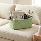 Large Green Woven Basket, 16.5" x 12.5" x 7" Empty Gift Basket, Big Cotton Rope - Image 6