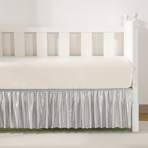 Light Grey Satin Crib Bed Skirt - Image 3