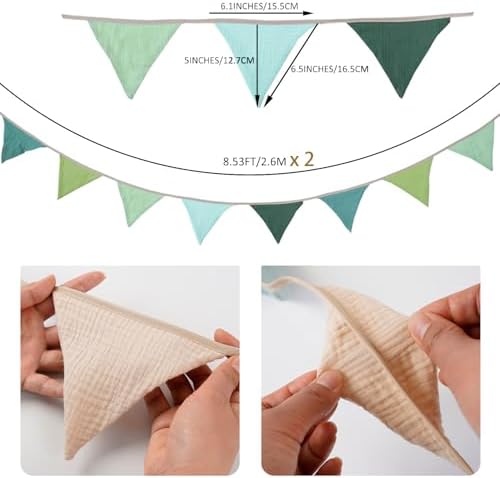 19.6ft Triangle Banners, Pennant Banner Bunting Flags Garland Olive Green Fabric - Image 2