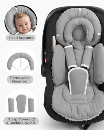 TinlyFinly Infant Car Seat Insert Muslin Cotton Reversible - Image 7