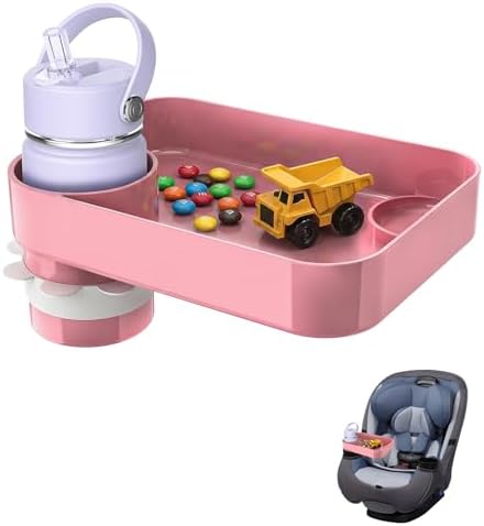 Pink Car Seat Tray for Toddlers, Kids Travel Snack Tray for Road Trips by Nexarion