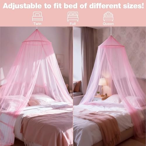 Pink Bed Canopy for Girls Room, Round Canopy from Ceiling - Image 3