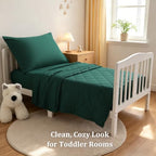 BEDSUM 4pc Toddler Cooling Bedding Set, Rayon Made from Bamboo, Dark Green - Image 2